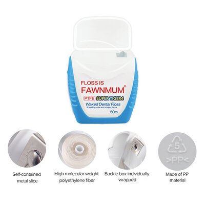 Fawnmum Waxed Dental Floss SUPER TIGER4 (PTFE) 50m